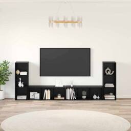 Berkfield Home TV Cabinet with Shelf with Storage 4 pcs Black oak Engineered wood - thumbnail 2