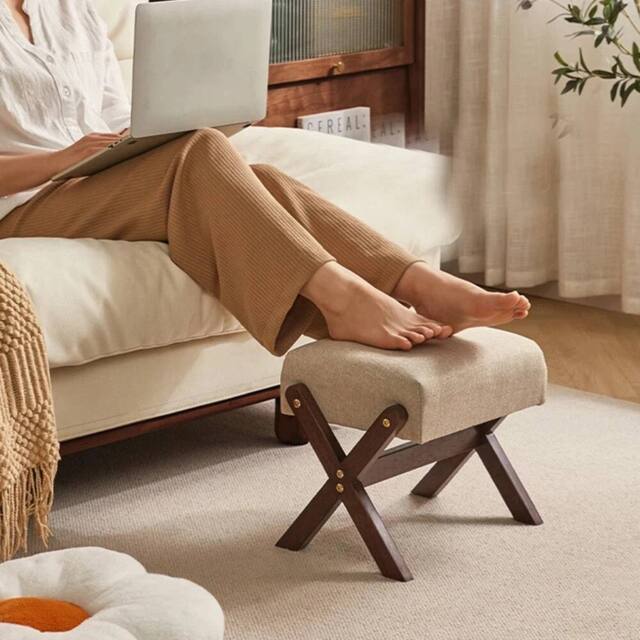 Havendro Small Footstool Shoe Changing Stool Padded Foot Rest Stool Entryway in Beige - image 1