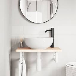Berkfield Home Basin Shelf Wall Mounted Steel & Solid Wood Oak in Light Oak - thumbnail 3