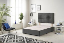 Somnior Galaxy Sprung Memory Foam Divan Bed with Headboard In Tweed Fabric in Charcoal - Size: Small Single - thumbnail 3
