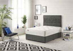 Somnior Galaxy Sprung Memory Foam Divan Bed with Headboard In Tweed Fabric in Charcoal - Size: Small Single - thumbnail 1