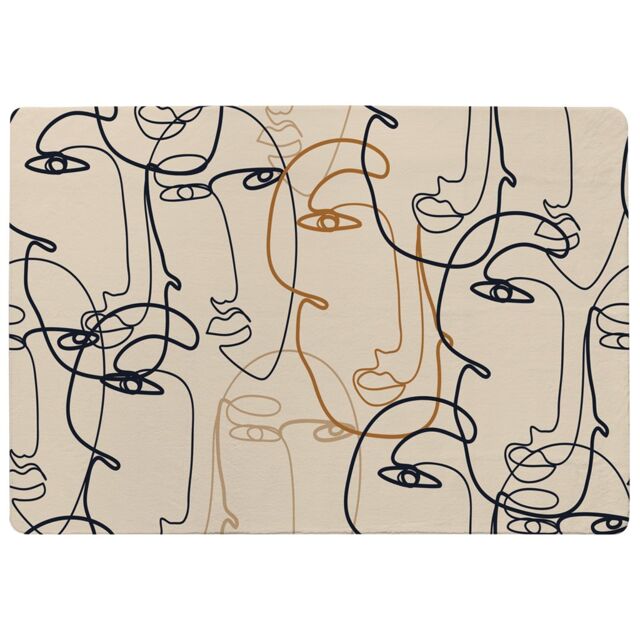Benjamin Tate Design Continuous Line Drawing Of Faces Designer Rug in Natural - Size: Large - image 1