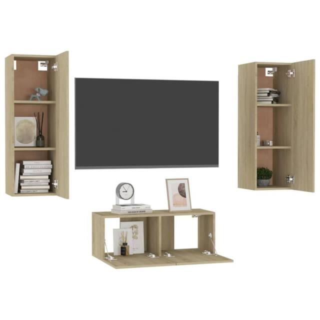 Berkfield Home Sturdy 3 Piece TV Cabinet Set Sonoma Oak Engineered Wood in Light Oak - image 1