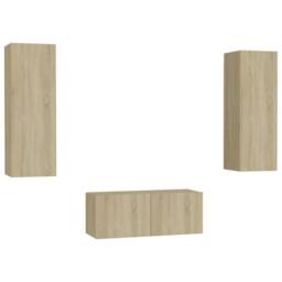 Berkfield Home Sturdy 3 Piece TV Cabinet Set Sonoma Oak Engineered Wood in Light Oak - thumbnail 3