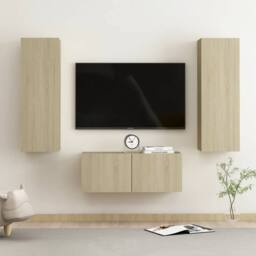 Berkfield Home Sturdy 3 Piece TV Cabinet Set Sonoma Oak Engineered Wood in Light Oak - thumbnail 2
