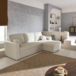 sweeek 3-seater large corduroy corner sofa bed in White