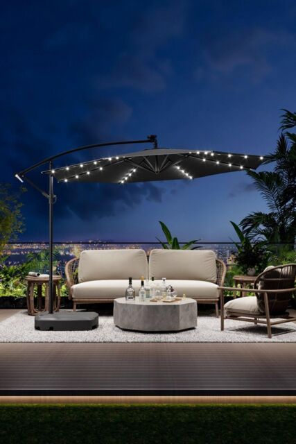 Garden Sanctuary Garden Solar LED Lighted Patio Parasol with Plastic Base in Dark Grey - image 1