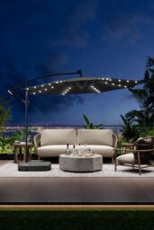 Garden Sanctuary Garden Solar LED Lighted Patio Parasol with Plastic Base in Dark Grey - thumbnail 1