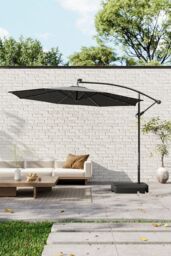 Garden Sanctuary Garden Solar LED Lighted Patio Parasol with Plastic Base in Dark Grey - thumbnail 2