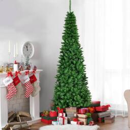 Shatchi Pre-Lit Artificial Slim Christmas Green Pencil Tree Warm White LEDs Pointed Tips with Metal Stand - Size: 7ft - thumbnail 4