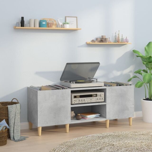 Berkfield Home Record Cabinet Concrete Grey 121x38x48 cm Engineered Wood - Size: 121 x 38 x 48 cm - image 1