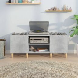 Berkfield Home Record Cabinet Concrete Grey 121x38x48 cm Engineered Wood - Size: 121 x 38 x 48 cm - thumbnail 3