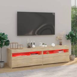 Berkfield Home TV Cabinets 2 pcs with LED Lights Sonoma Oak 75x35x40 cm in Light Tan - Size: 75 x 35 x 40 cm - thumbnail 6