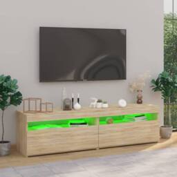 Berkfield Home TV Cabinets 2 pcs with LED Lights Sonoma Oak 75x35x40 cm in Light Tan - Size: 75 x 35 x 40 cm - thumbnail 5