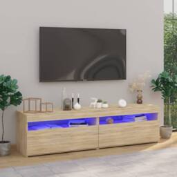 Berkfield Home TV Cabinets 2 pcs with LED Lights Sonoma Oak 75x35x40 cm in Light Tan - Size: 75 x 35 x 40 cm - thumbnail 2