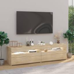 Berkfield Home TV Cabinets 2 pcs with LED Lights Sonoma Oak 75x35x40 cm in Light Tan - Size: 75 x 35 x 40 cm - thumbnail 4