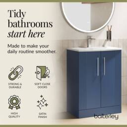 Balterley Floor Standing 2 Door Vanity Unit - Curved Basin 600mm, Satin Blue - thumbnail 3