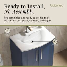 Balterley Floor Standing 2 Door Vanity Unit - Curved Basin 600mm, Satin Blue - thumbnail 4