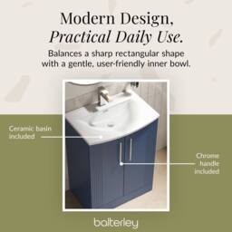 Balterley Floor Standing 2 Door Vanity Unit - Curved Basin 600mm, Satin Blue - thumbnail 7