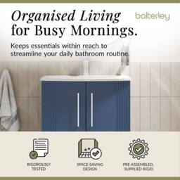 Balterley Floor Standing 2 Door Vanity Unit - Curved Basin 600mm, Satin Blue - thumbnail 2