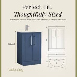 Balterley Floor Standing 2 Door Vanity Unit - Curved Basin 600mm, Satin Blue - thumbnail 5