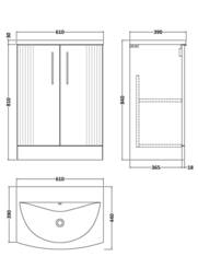 Balterley Floor Standing 2 Door Vanity Unit - Curved Basin 600mm, Satin Blue - thumbnail 8