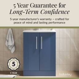 Balterley Floor Standing 2 Door Vanity Unit - Curved Basin 600mm, Satin Blue - thumbnail 6