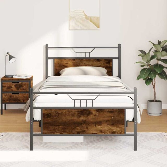 Berkfield Home Bed Frame without Mattress Smoked Oak 100x200 cm Engineered Wood in Brown - image 1
