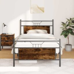 Berkfield Home Bed Frame without Mattress Smoked Oak 100x200 cm Engineered Wood in Brown - thumbnail 1