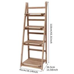 KORVIXA Foldable Ladder Shelf 4 Tier Wooden Planter Stand in Natural - Size: Small - thumbnail 2