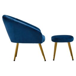 Orsina Midnight Blue Velvet Arm Chair with Footstool, Velvet Upholstered Accent Chair & Footstool, Armchair Set - thumbnail 3