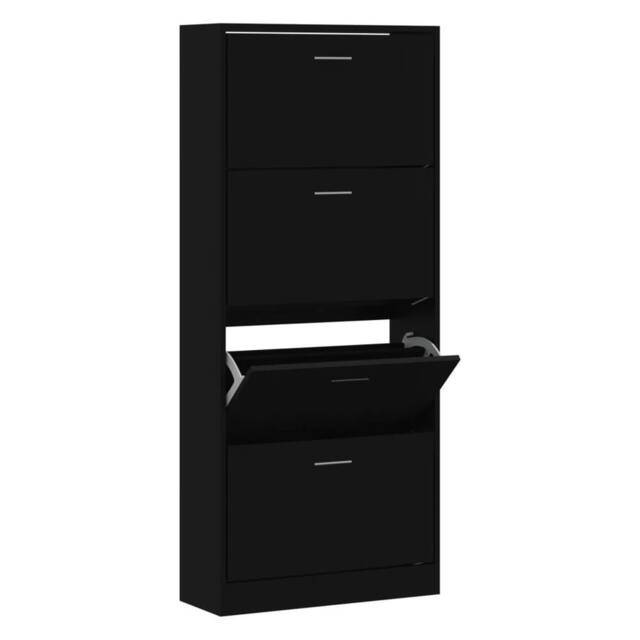 Berkfield Home Shoe Cabinet Black 63x24x147 cm Engineered Wood - Size: 63 x 24 x 147 cm - image 1