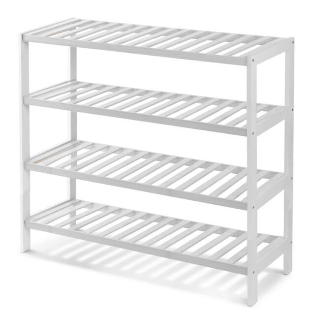 Keplin 4-Tier Bamboo Shoe Rack - Wooden Shoe Organiser with Large Capacity in White - image 1
