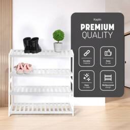 Keplin 4-Tier Bamboo Shoe Rack - Wooden Shoe Organiser with Large Capacity in White - thumbnail 3