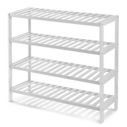Keplin 4-Tier Bamboo Shoe Rack - Wooden Shoe Organiser with Large Capacity in White - thumbnail 1