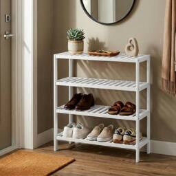 Keplin 4-Tier Bamboo Shoe Rack - Wooden Shoe Organiser with Large Capacity in White - thumbnail 8