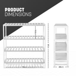 Keplin 4-Tier Bamboo Shoe Rack - Wooden Shoe Organiser with Large Capacity in White - thumbnail 2