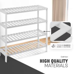 Keplin 4-Tier Bamboo Shoe Rack - Wooden Shoe Organiser with Large Capacity in White - thumbnail 4