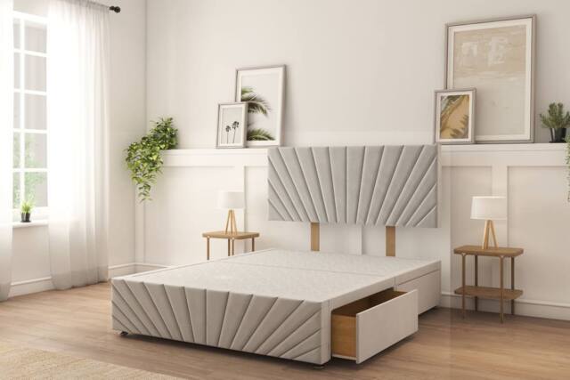 "Sloomy Amberley Plush Divan Bed Base 4 Drawers With 26"" Strutted Headboard & 12"" Matching Footboard in Silver - Size: Super King" - image 1