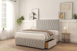 "Sloomy Amberley Plush Divan Bed Base 4 Drawers With 26"" Strutted Headboard & 12"" Matching Footboard in Silver - Size: Super King" - thumbnail 2