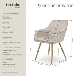tectake Dining Chair Marilyn Per Piece - Taupe/Gold in Taupe - Size: 1 Pack - thumbnail 6