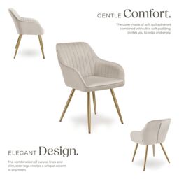 tectake Dining Chair Marilyn Per Piece - Taupe/Gold in Taupe - Size: 1 Pack - thumbnail 3