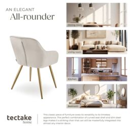 tectake Dining Chair Marilyn Per Piece - Taupe/Gold in Taupe - Size: 1 Pack - thumbnail 7