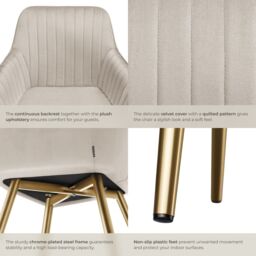 tectake Dining Chair Marilyn Per Piece - Taupe/Gold in Taupe - Size: 1 Pack - thumbnail 5