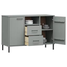 Berkfield Home Sideboard with Metal Legs Grey 113x40x77 cm Solid Wood OSLO - Size: 113 x 40 x 77 cm