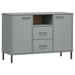 Berkfield Home Sideboard with Metal Legs Grey 113x40x77 cm Solid Wood OSLO - Size: 113 x 40 x 77 cm - thumbnail 3