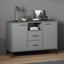 Berkfield Home Sideboard with Metal Legs Grey 113x40x77 cm Solid Wood OSLO - Size: 113 x 40 x 77 cm - thumbnail 2