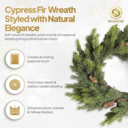 Shatchi 80cm Fir Wreath Realistic Pine Cone Christmas Door Décor in Green - Size: 800mm - thumbnail 3
