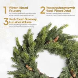 Shatchi 80cm Fir Wreath Realistic Pine Cone Christmas Door Décor in Green - Size: 800mm - thumbnail 5