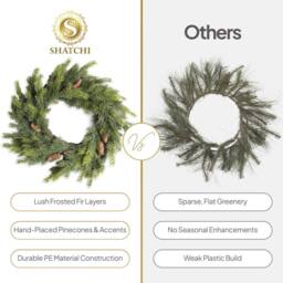 Shatchi 80cm Fir Wreath Realistic Pine Cone Christmas Door Décor in Green - Size: 800mm - thumbnail 8